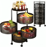 Four layer 360° Kitchen Rack Storage Multi-Layer Movable Floor Turntable Trolley for Vegetable Fruit