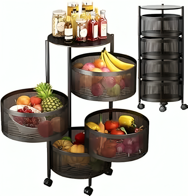 Four layer 360° Kitchen Rack Storage Multi-Layer Movable Floor Turntable Trolley for Vegetable Fruit