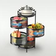 Four layer 360° Kitchen Rack Storage Multi-Layer Movable Floor Turntable Trolley for Vegetable Fruit