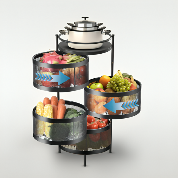 Four layer 360° Kitchen Rack Storage Multi-Layer Movable Floor Turntable Trolley for Vegetable Fruit